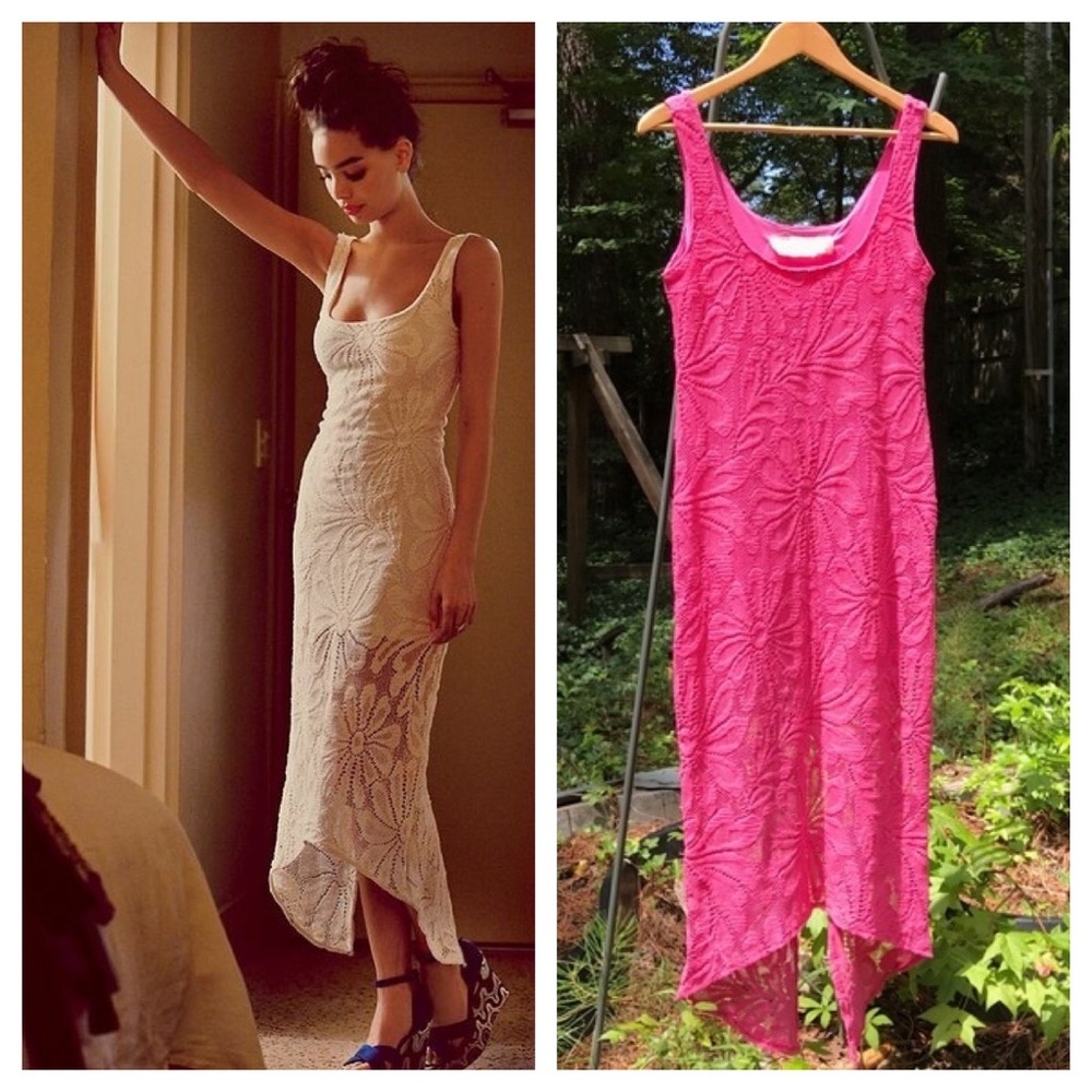Jen’s Pirate Booty Hot Pink Lace Crochet Midi Dress